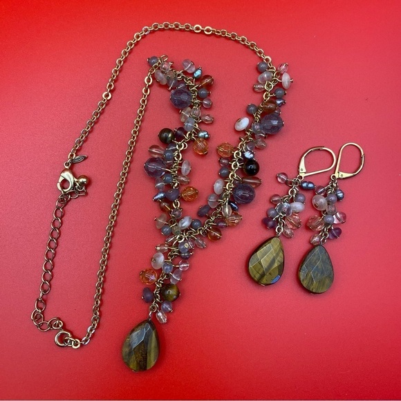 Avon Jewelry - Vintage Cluster Beaded Necklace and Earring Set